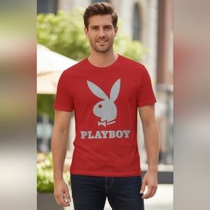 PLAYBOY Red and Silver Short Sleeve T Shirt